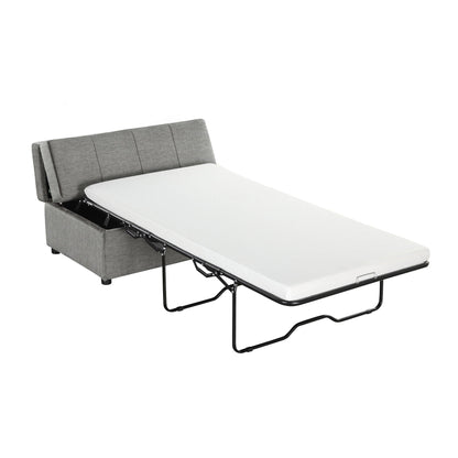 Twin size folding ottoman sleeper bed with mattress, gray fabric upholstery, HouseOfZazla on Tampa Home & Garden Store