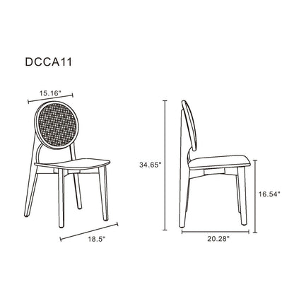 Rattan cane backrest dining chair set with solid wood frame black or light brown, 2 chairs on Tampa Home & Garden Store