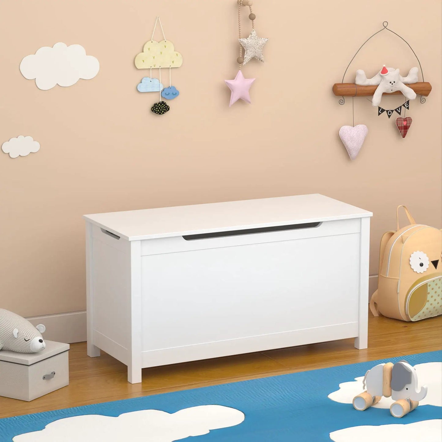 Toy Box Storage With Safety Hinged Lid For Kids