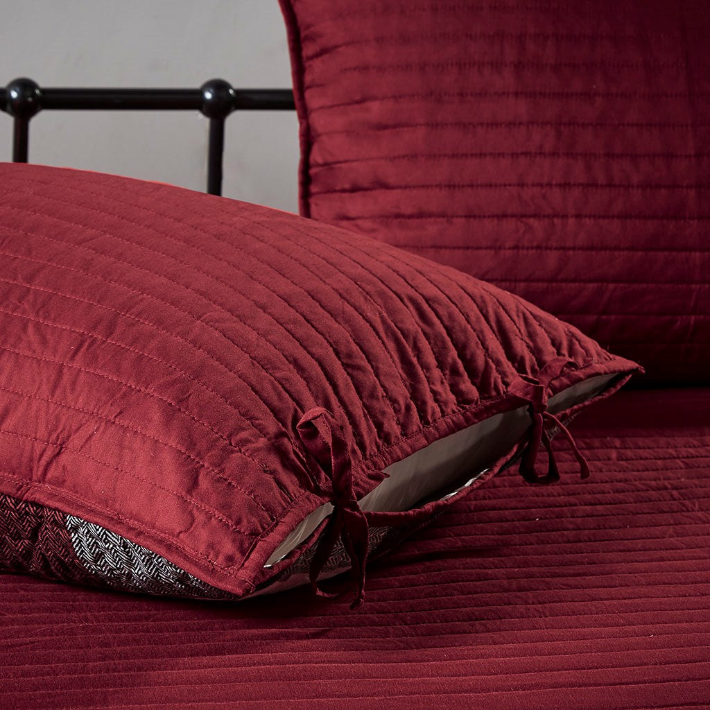 6 Daybed Cover Set HouseOfZazla burgundy quilted top with plaid reverse and two pillow shams on Tampa Home & Garden Store