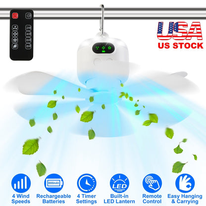 GemGear 2-in-1 camping fan with LED lantern, white, 8000mAh battery, carabiner, remote on Tampa Home & Garden Store