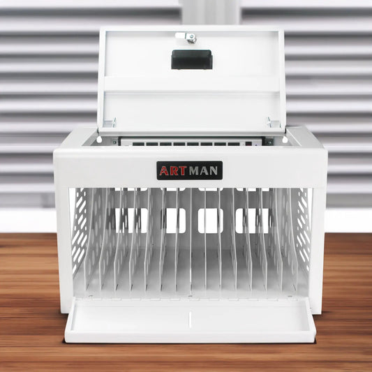 16 Bay Laptop Chromebook Locking Cabinet White with vented sides and secure lock ARTMAN on Tampa Home & Garden Store