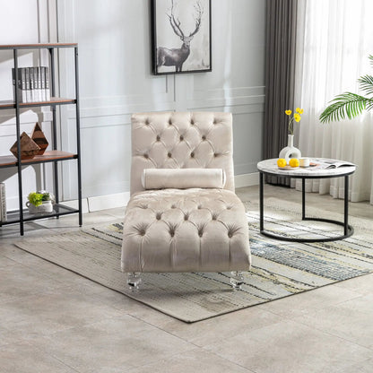 Indoor Chaise Lounge With Button Tufted Pillow