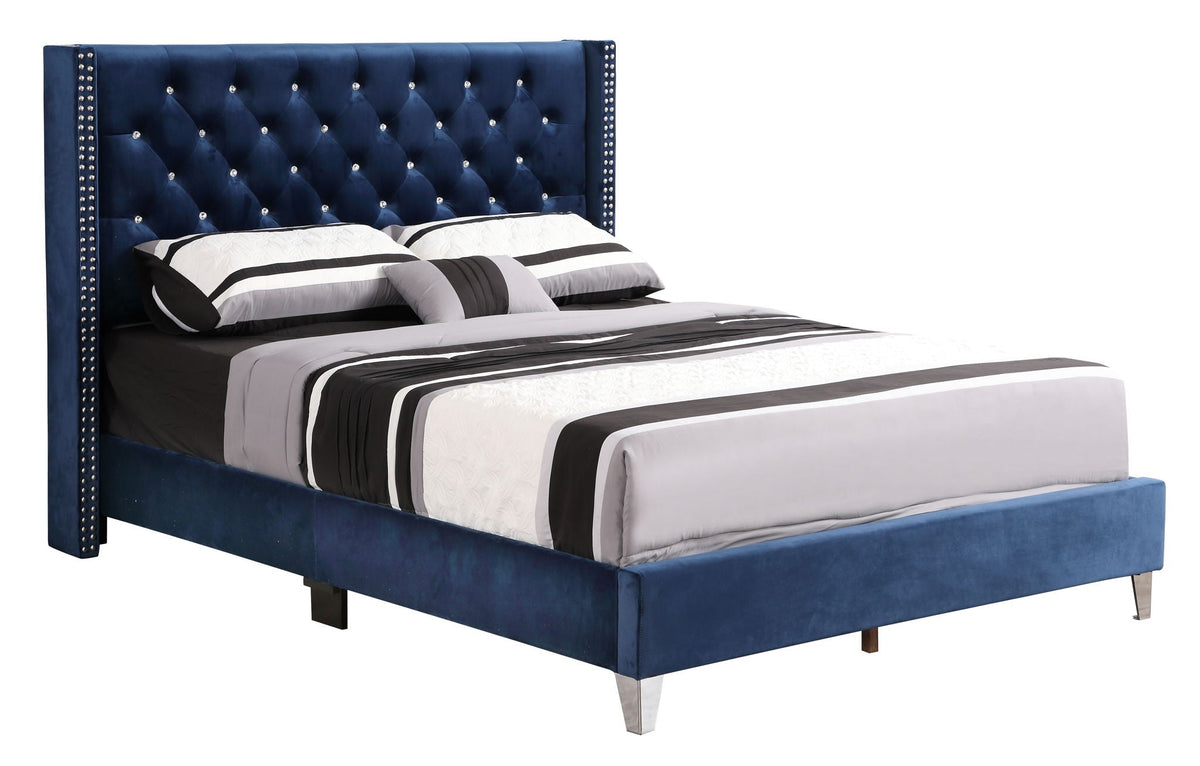 Upholstered Nailhead Trim Chic Bed blue velvet headboard with crystals by HouseOfZazla on Tampa Home & Garden Store