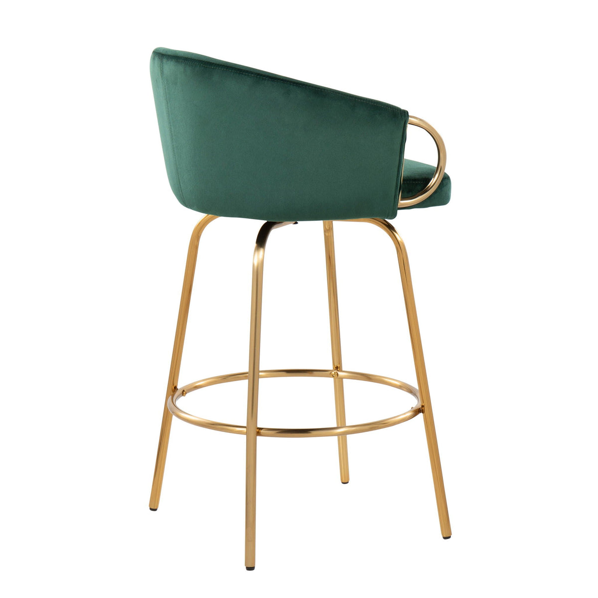 Claire Contemporary Counter Stools with Swivel - Set of 2 green velvet with gold metal legs on Tampa Home & Garden Store