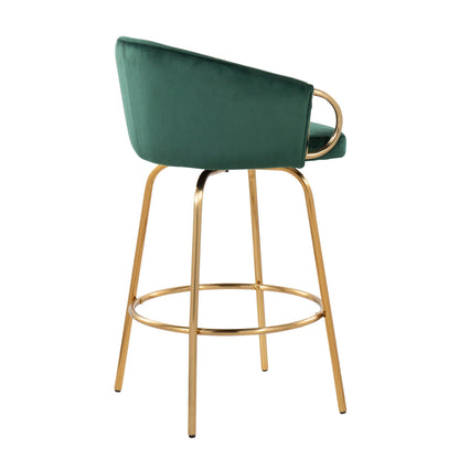 Claire Contemporary Counter Stools with Swivel - Set of 2 green velvet with gold metal legs on Tampa Home & Garden Store