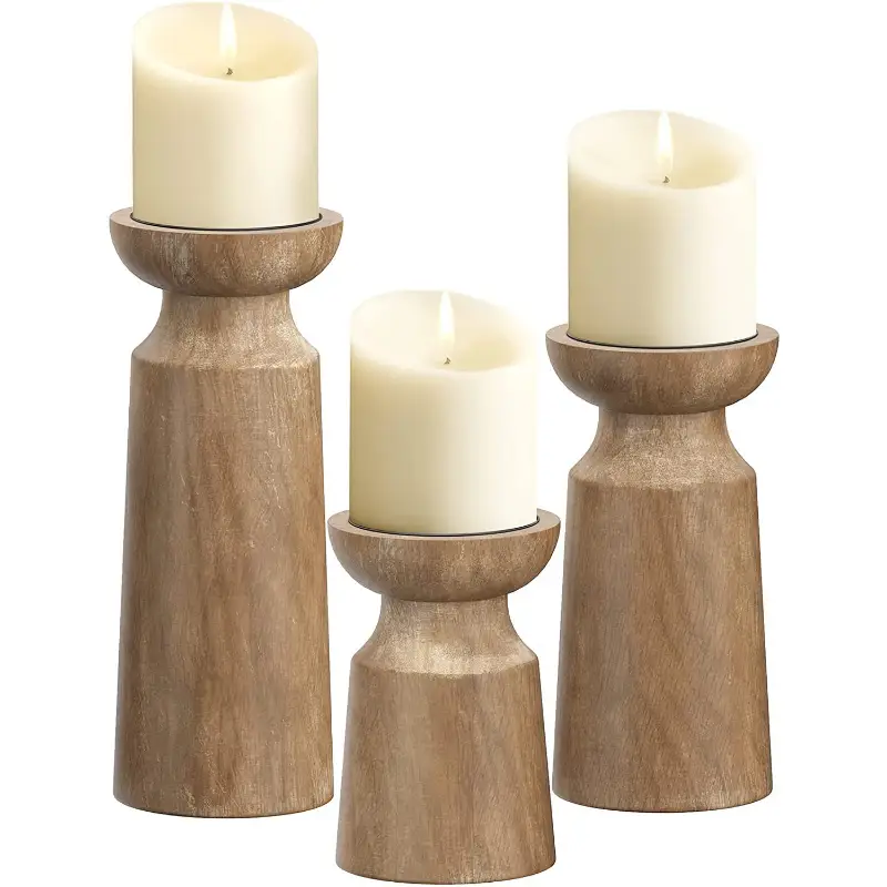 Solid wood retro candle holder trio with ivory candles by FLIPSTYLEZLLC on Tampa Home & Garden Store