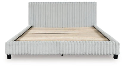 Zuraleus Upholstered Bed by Unique Piece Furniture in light gray fabric with tall headboard on Tampa Home & Garden Store
