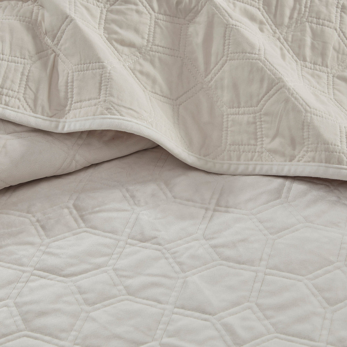 Ivory Velvet Quilt Set by HouseOfZazla, King/Cal King, antimicrobial finish, geometric quilt on Tampa Home & Garden Store