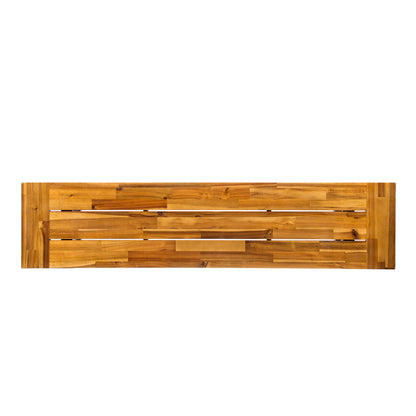 Catriona teak outdoor bench by HouseOfZazla with slatted back and seat on Tampa Home & Garden Store