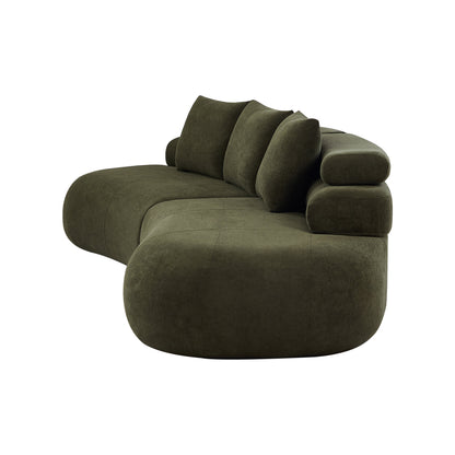 122-inch olive green curved sectional sofa with plush back cushions and arms in fabric on Tampa Home & Garden Store
