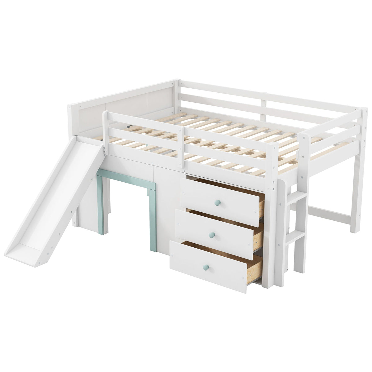 Modern loft bed white with slide, 3 drawers and 2 doors, HouseOfZazla on Tampa Home & Garden Store