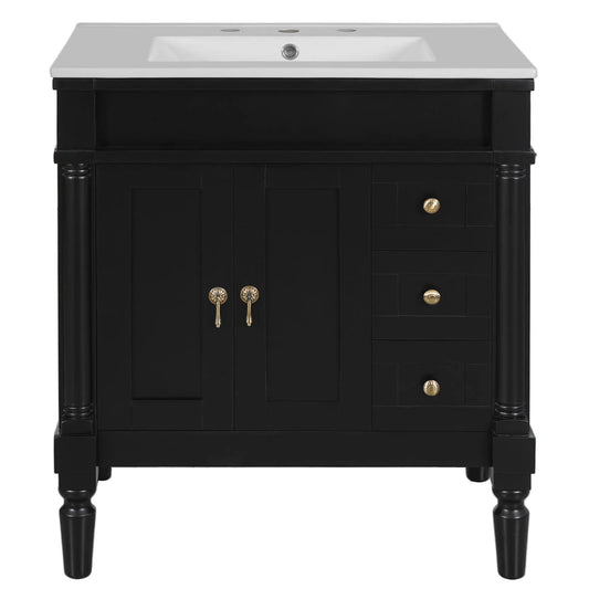 Bathroom vanity with ceramic sink in black cabinet, 2 doors 3 drawers, soft-close Unique Piece on Tampa Home & Garden Store