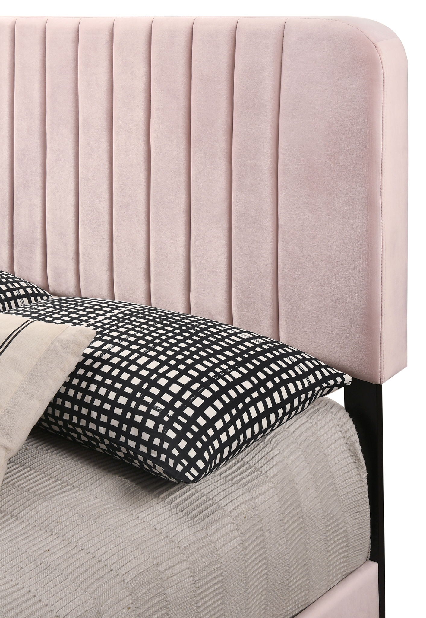 Channel Tufted Bed headboard in blush pink velvet with vertical channels, HouseOfZazla on Tampa Home & Garden Store