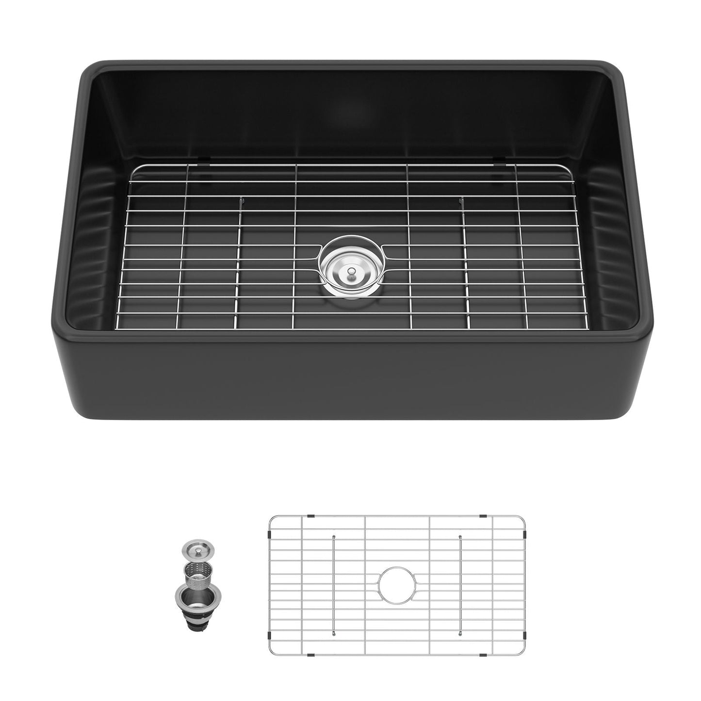 Elegant Farmhouse apron-front ceramic matte undermount sink with wire rack by HouseOfZazla on Tampa Home & Garden Store