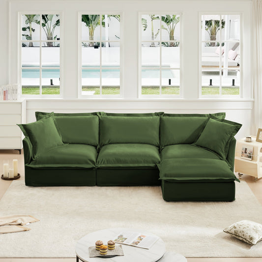 L-Shaped Slipcovered Sectional Sofa in deep green with plush cushions on Tampa Home & Garden Store