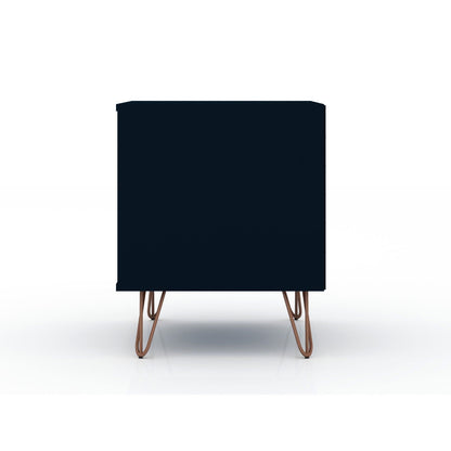 Rockefeller Nightstand with 1 drawer in navy finish and splayed copper legs by HouseOfZazla on Tampa Home & Garden Store