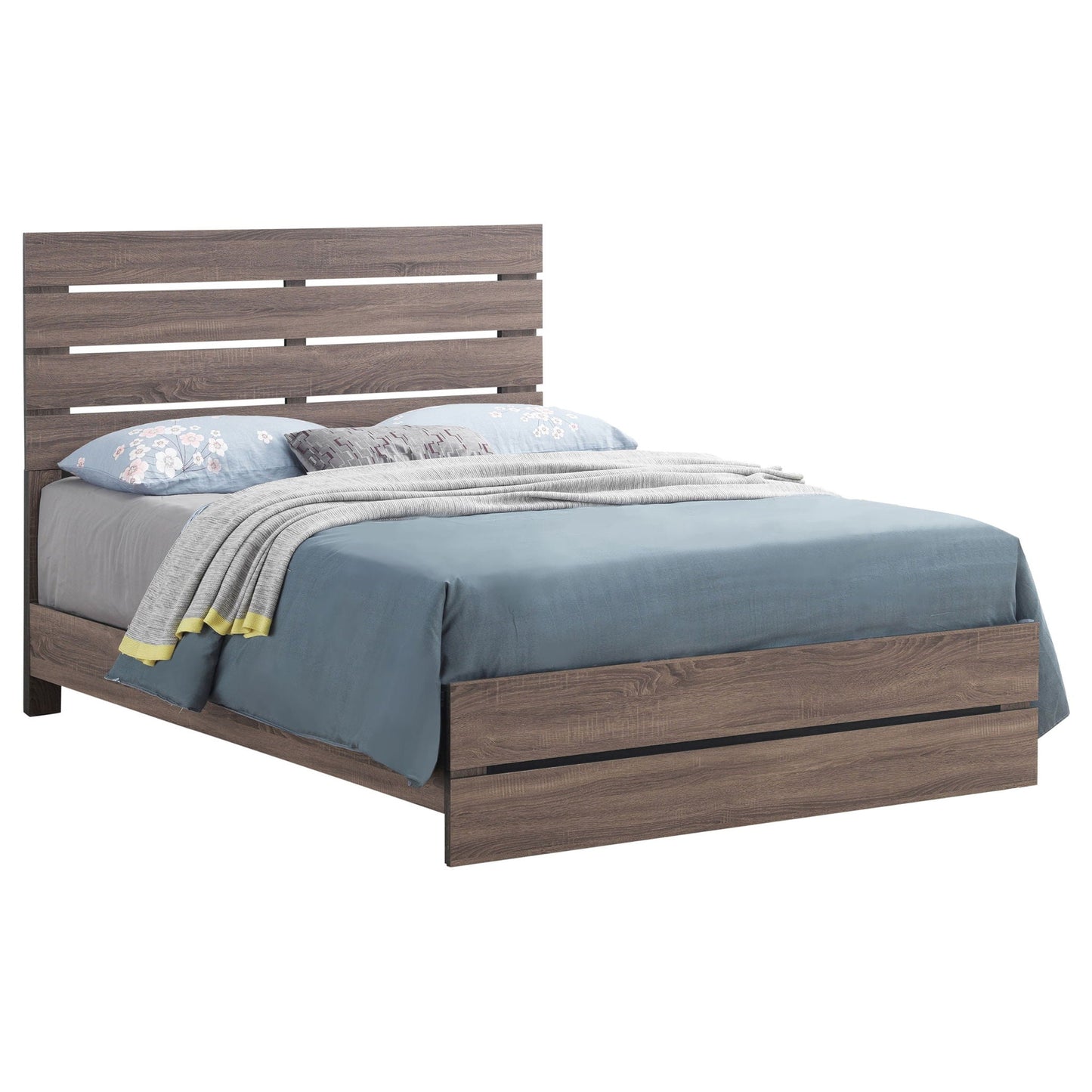Geary Panel Bed by HouseOfZazla with wood panel headboard and slatted design in brown on Tampa Home & Garden Store