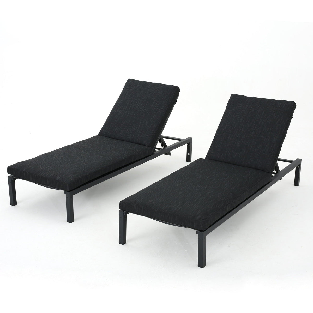 HouseOfZazla pair of chaise lounges with water-resistant cushions, gray fabric, adjustable backs on Tampa Home & Garden Store