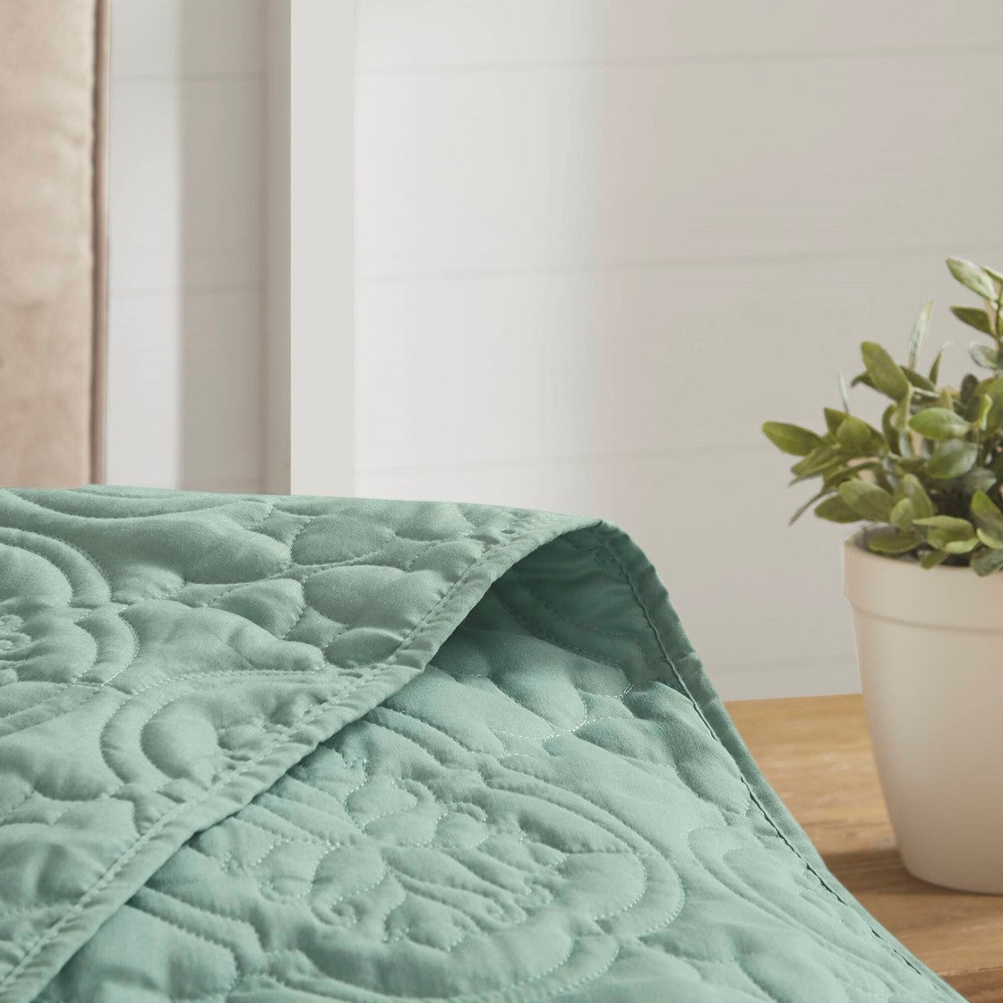 Three Piece Seafoam and Reversible Bedspread Set