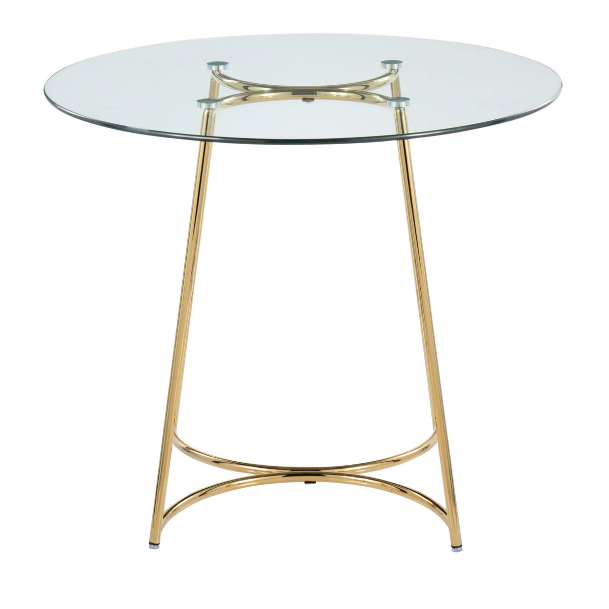 Cece contemporary glass dinette table with gold metal frame and round clear glass top on Tampa Home & Garden Store