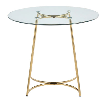 Cece contemporary glass dinette table with gold metal frame and round clear glass top on Tampa Home & Garden Store
