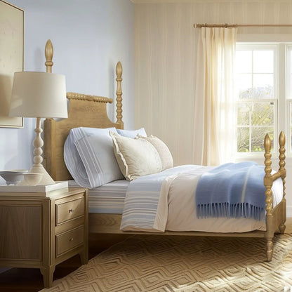 Queen Bed with Turned Legs in Camel Oak Finish