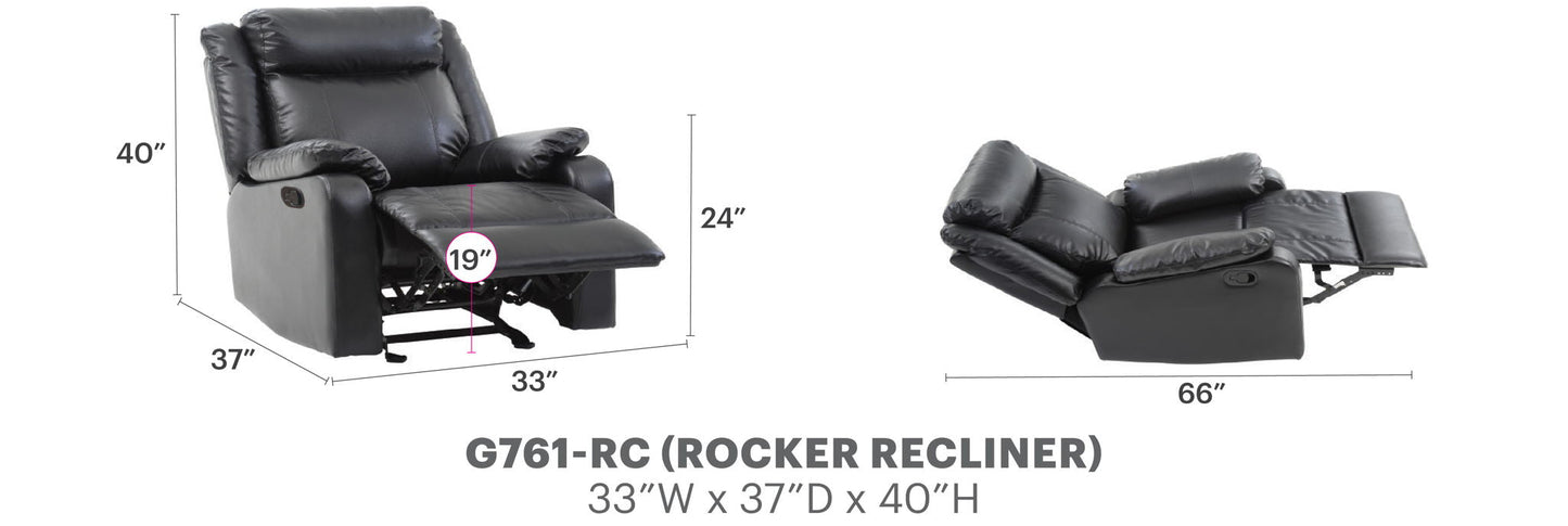 Dark Brown Manual Rocker Recliner and Padded Arms