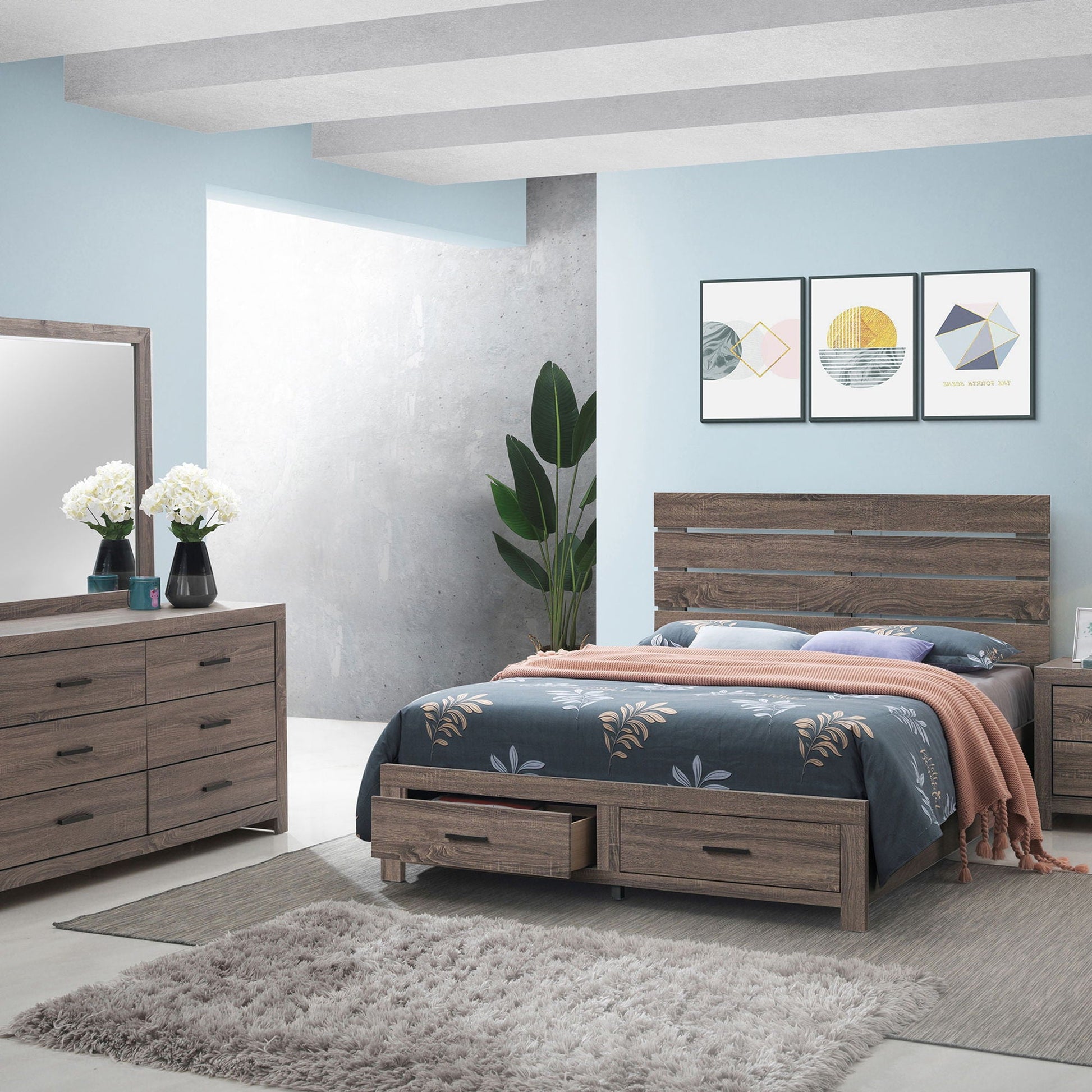 Sherwood Bedroom Set With Platform Bed by HouseOfZazla in walnut finish with dresser on Tampa Home & Garden Store