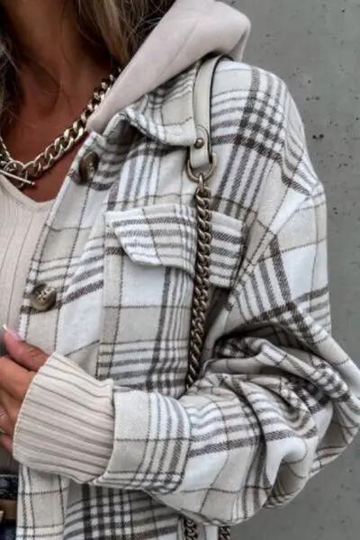 Vintage Plaid Button Up Jacket With Hood
