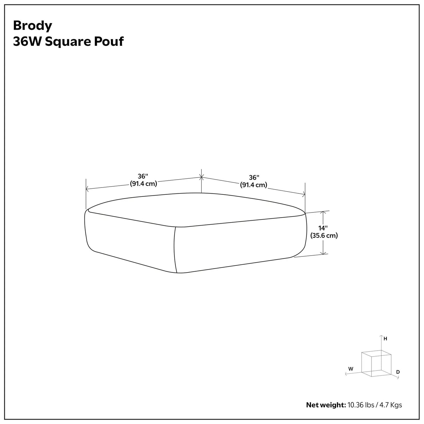 Brody large square coffee table pouf, 36W x 14H, Unique Piece Furniture accent pouf on Tampa Home & Garden Store