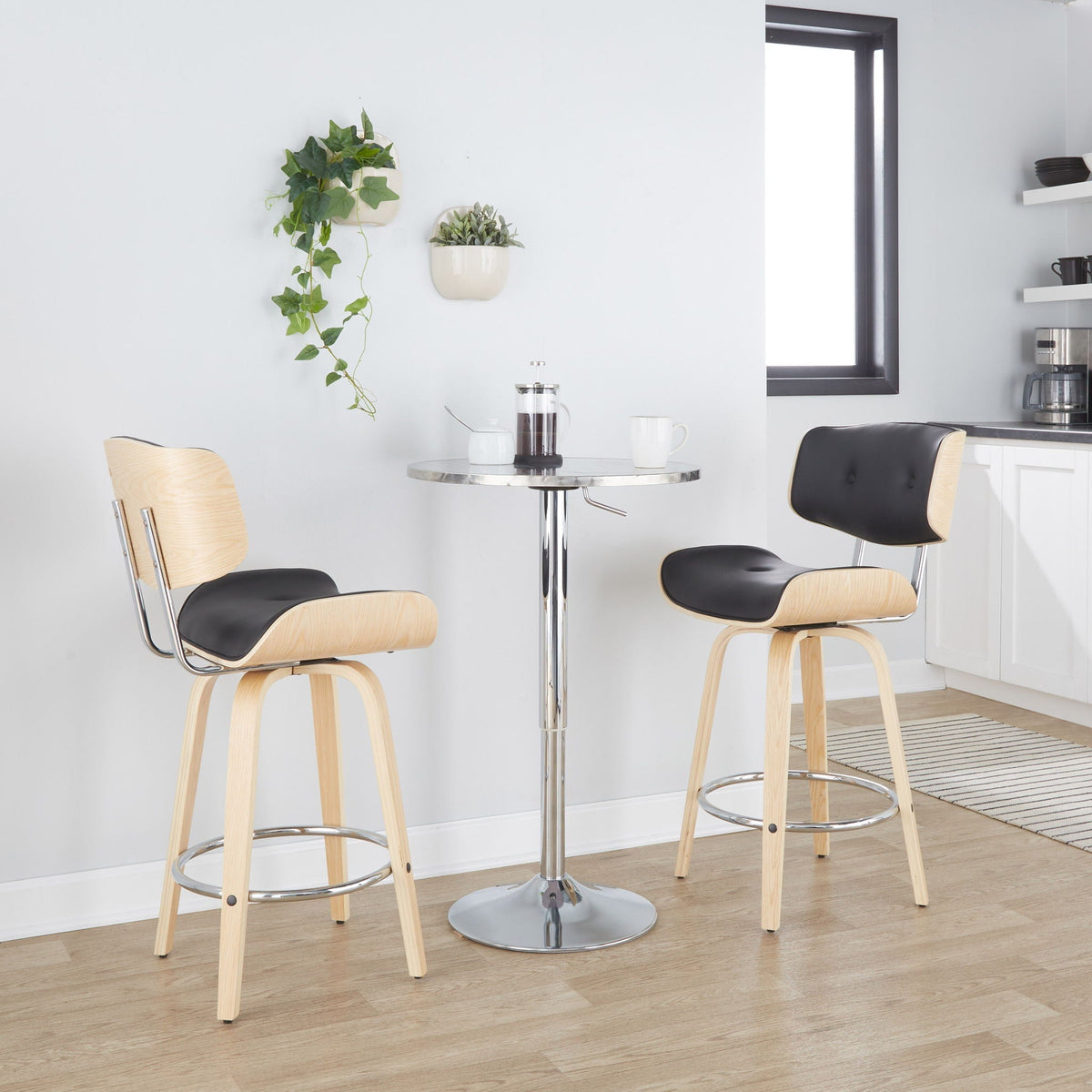 Contemporary adjustable round bar table with hydraulic lift in silver, pedestal base on Tampa Home & Garden Store