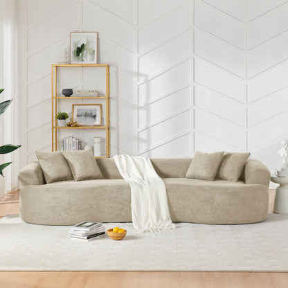 4 Seater Curved Cloud Sectional Sofa beige fabric with cushions in a modern living room on Tampa Home & Garden Store
