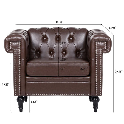 1 Seater brown leather tufted arm chair by Unique Piece Furniture on Tampa Home & Garden Store