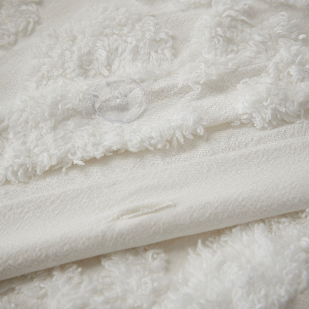 Duvet cover set King/Cal King tufted cotton chenille damask off-white with button closure on Tampa Home & Garden Store