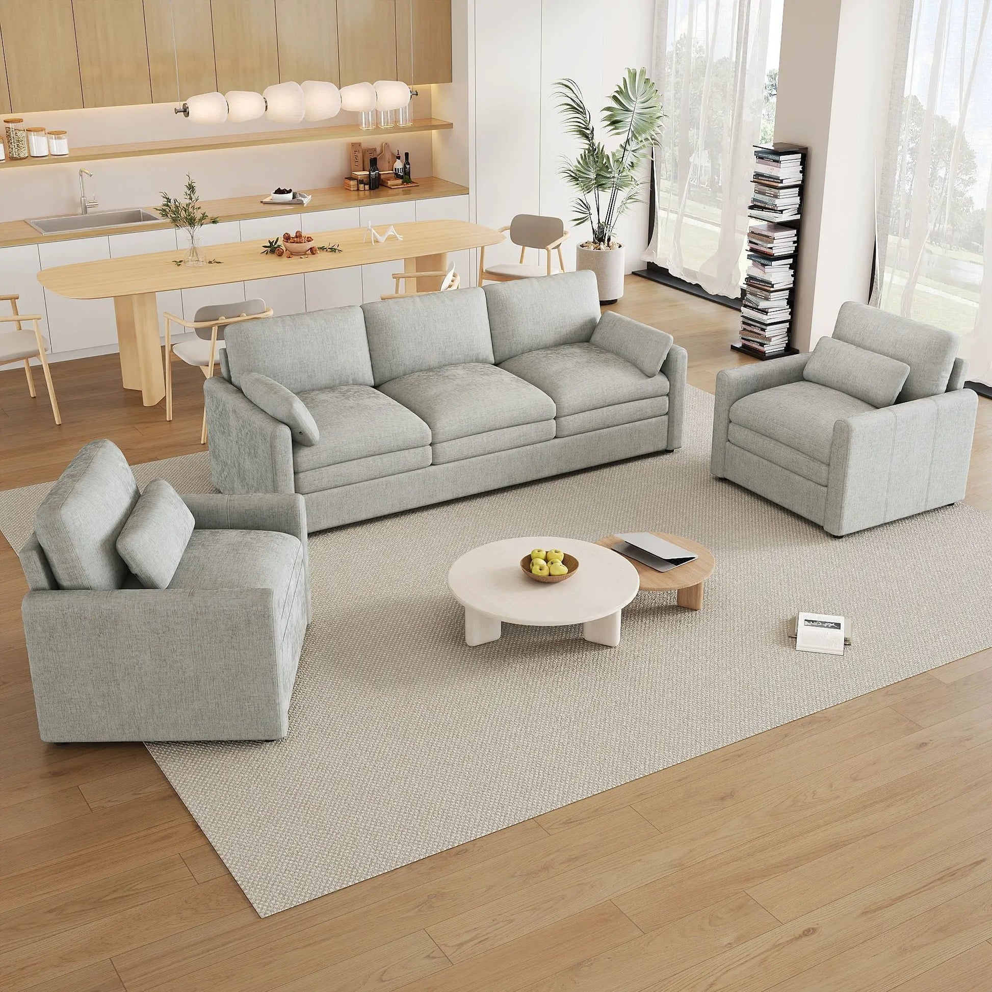 Cloud Sofa Set Couch 3-piece living room set in light gray fabric on Tampa Home & Garden Store
