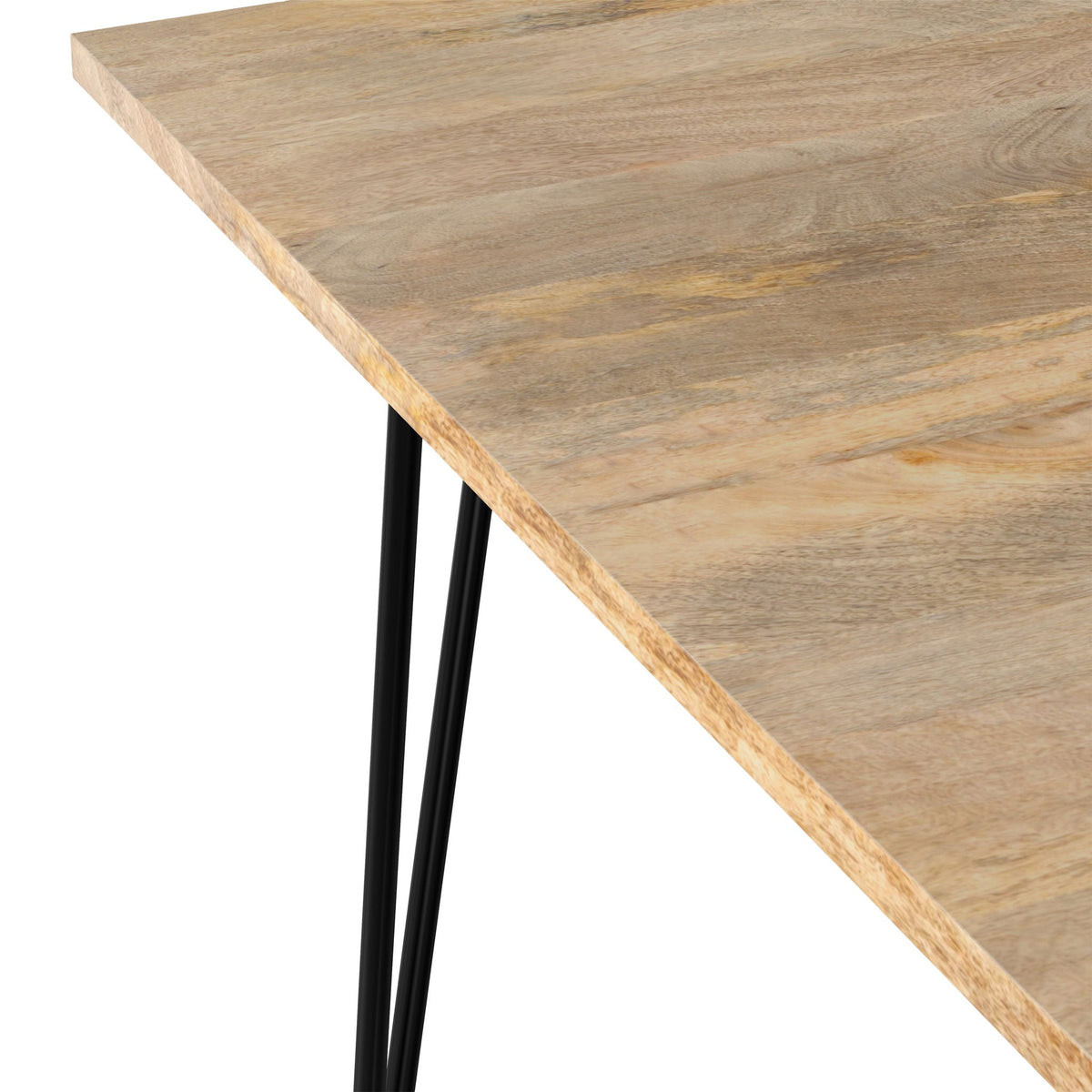 Square mango wood dining table with black hairpin legs on Tampa Home & Garden Store