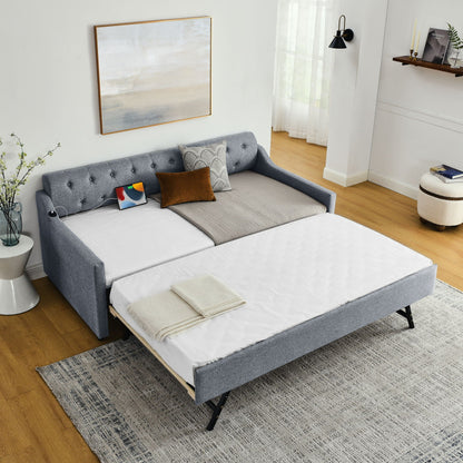 Upholstered Daybed With Trundle and Usb Armrest