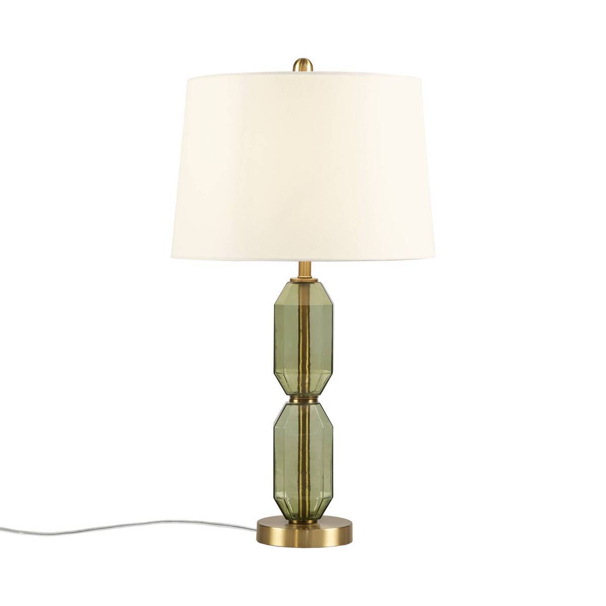 Faceted green glass table lamp with brass base on Tampa Home & Garden Store