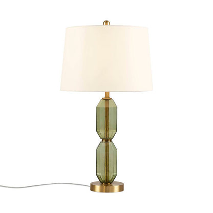 Faceted green glass table lamp with brass base on Tampa Home & Garden Store