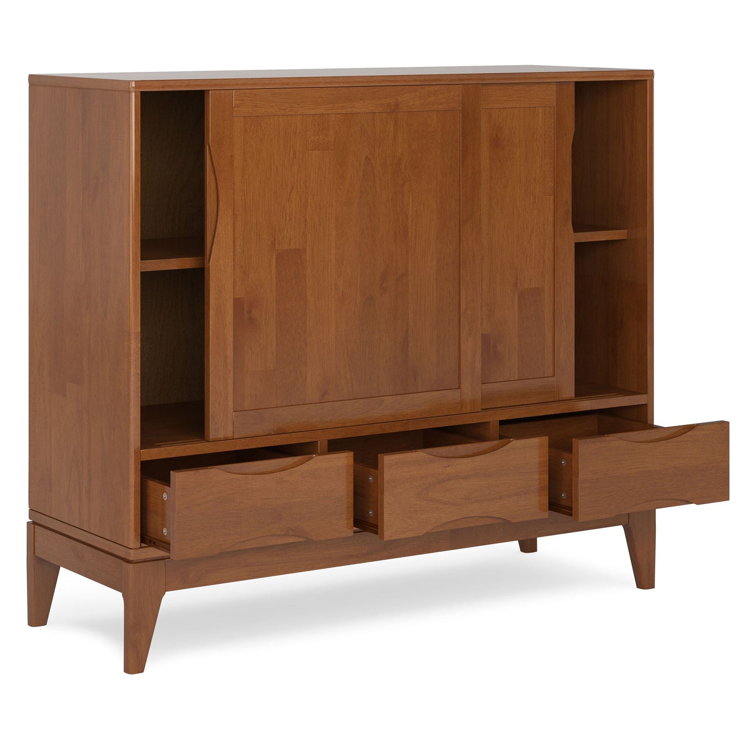 Harper Handcrafted Storage Cabinet by HouseOfZazla warm oak finish with side shelves and doors on Tampa Home & Garden Store
