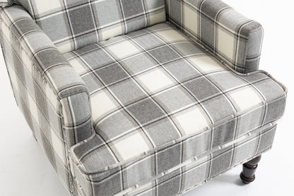 Upholstered Accent Chair with gray cream plaid fabric and solid wood legs by HouseOfZazla on Tampa Home & Garden Store