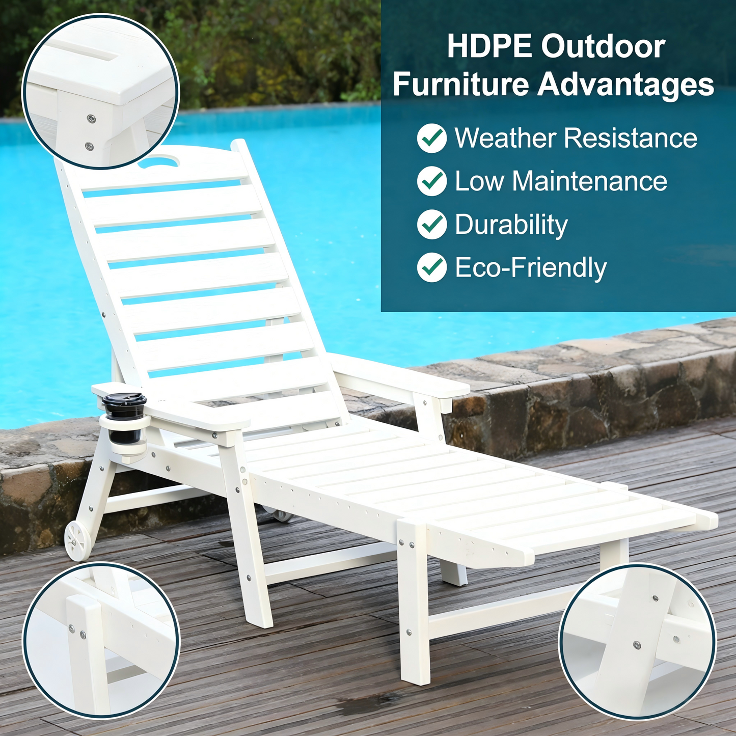 Durable HDPE Chaise Lounge Chair for Outdoor Use