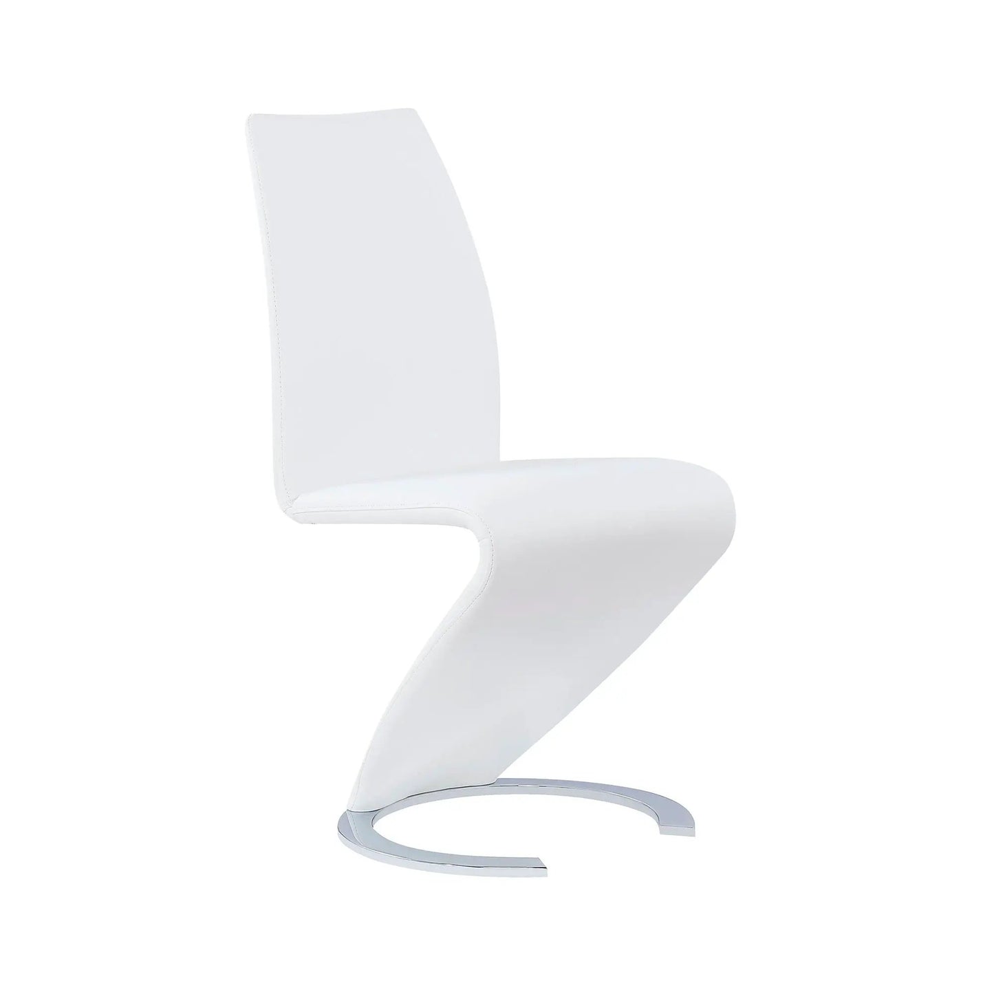 Marcus Horseshoe Dining Chair set of 2, white faux-leather upholstery with chrome curved base on Tampa Home & Garden Store