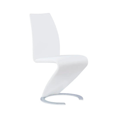 Marcus Horseshoe Dining Chair set of 2, white faux-leather upholstery with chrome curved base on Tampa Home & Garden Store