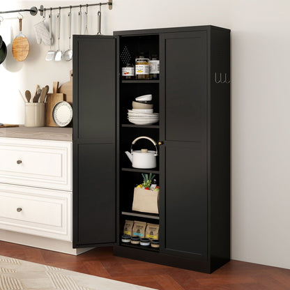 Kitchen pantry cabinet with 4 adjustable shelves in black finish, freestanding heavy‑duty organizer on Tampa Home & Garden Store