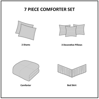 7 Piece Tufted Comforter Set White by HouseOfZazla with 2 shams and 3 decorative pillows on Tampa Home & Garden Store