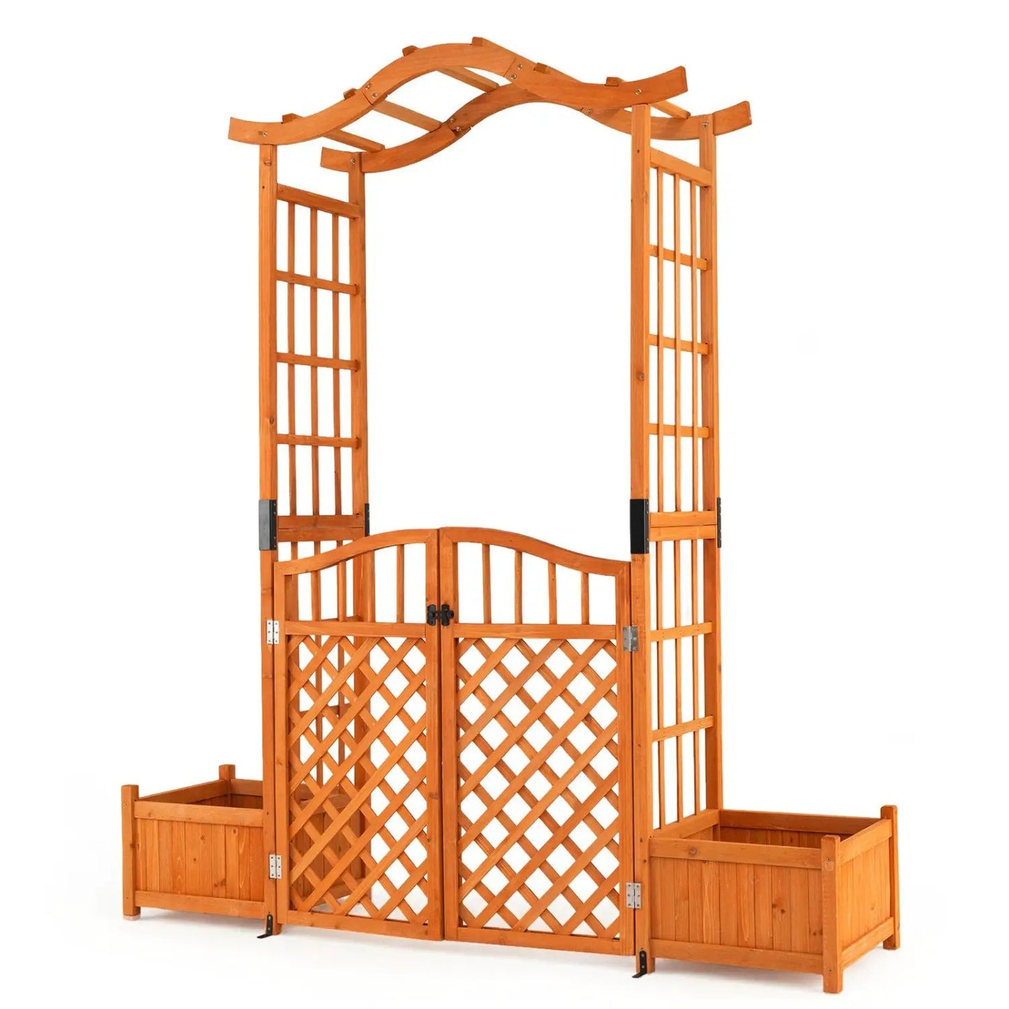 Garden Arbor with Gate and Planter Boxes