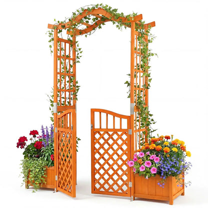 Garden Arbor with Gate and Planter Boxes