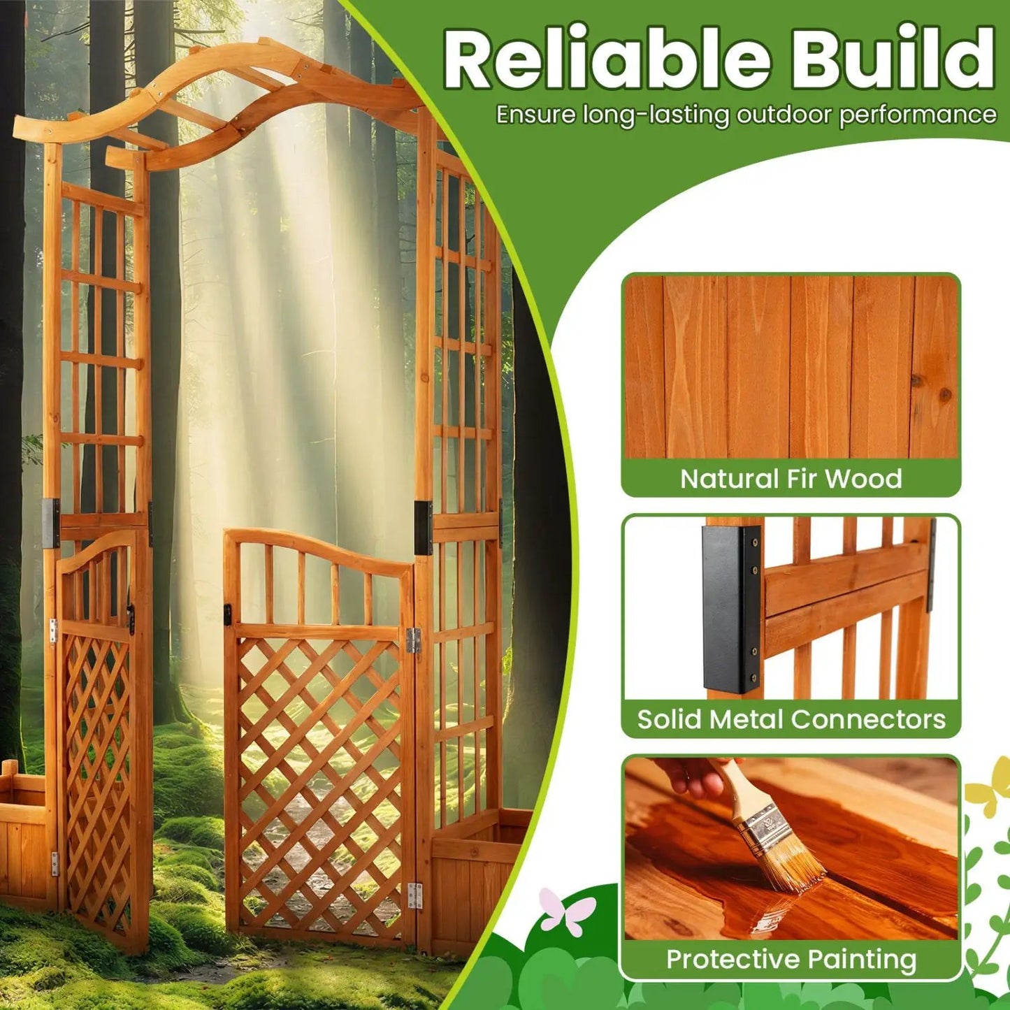 Garden Arbor with Gate and Planter Boxes